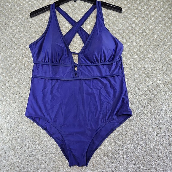 Other - One Piece Swimsuit 3XL Royal Blue Criss Cross Back Cutout NWOT